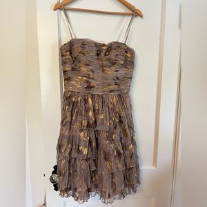 Aidan Mattox tan/gold strapless dress